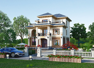 鄉村三層別墅CAD建筑設計圖，125平方米戶型，帶效果圖和全套