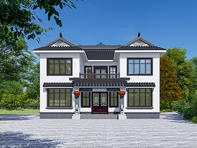新中式二層別墅設計圖紙造價30萬  開間13X11米