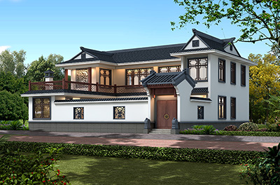 二層中式別墅設計圖紙及效果圖大全帶庭院BZ2642-新中式風格